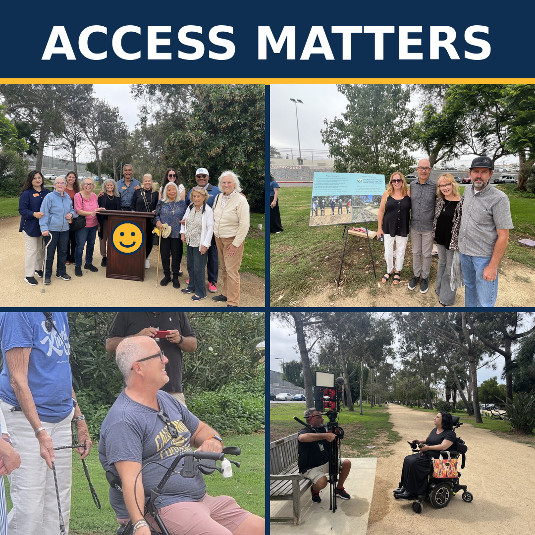 Collage of community members at an &ldquo;Access Matters&rdquo; event and along a park path.